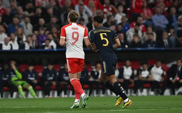 Harry Kane of Bayern Munich and Jude Bellingham of Real Madrid