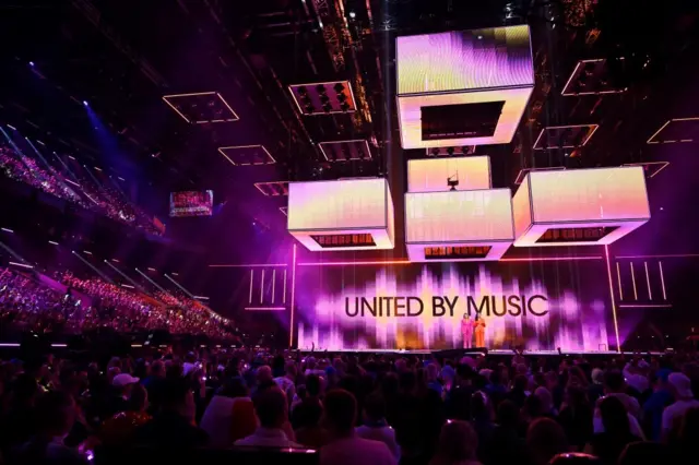 The Eurovision stage at Sweden's Malmö Arena