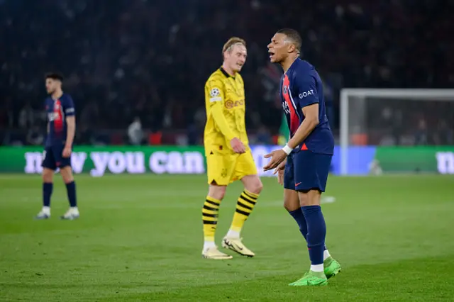 : Kylian Mbappe of PSG looks dejected