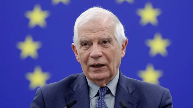 High Representative of the European Union for Foreign Affairs and Security Policy Josep Borrell speaks during a debate on 'Iran's unprecedented attack against Israel, the need for de-escalation and an EU response' at the European Parliament in Strasbourg, France, 24 April 2024.