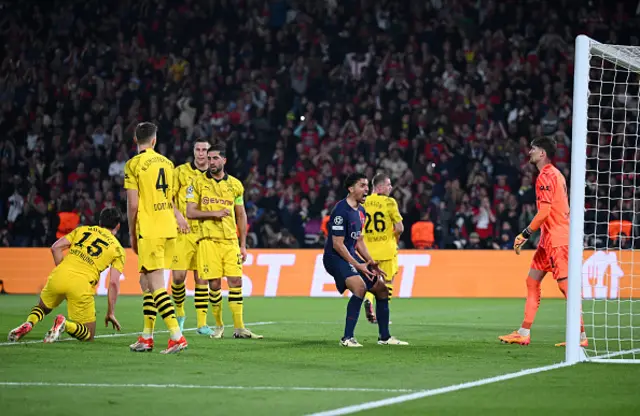 Marquinhos of Paris Saint-Germain reacts after his header goes wide