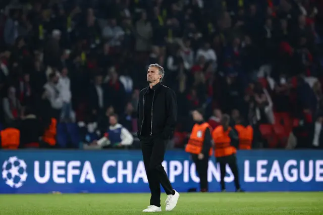 Paris Saint-Germain's Spanish headcoach Luis Enrique walks off the pitch