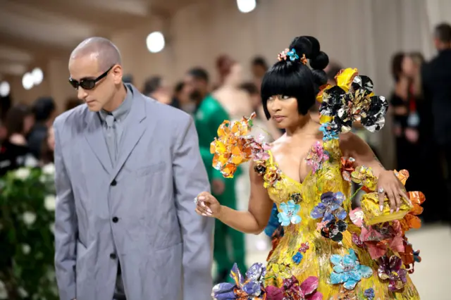 Francesco Risso and Nicki Minaj attend The 2024 Met Gala Celebrating "Sleeping Beauties: Reawakening Fashion" at The Metropolitan Museum of Art on May 06, 2024 in New York City