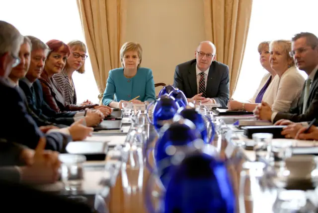 Nicola Sturgeon and John Swinney during a cabinet meeting in Bute House