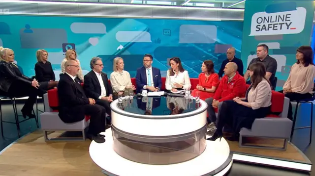 The families, Ofcom regulator and technology sectary all sit around the BBC Breakfast studio