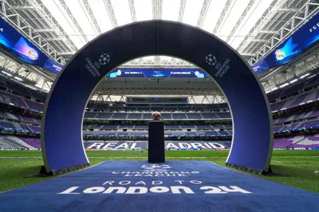 Match ball and UCL branding around the Santiago Bernabeu