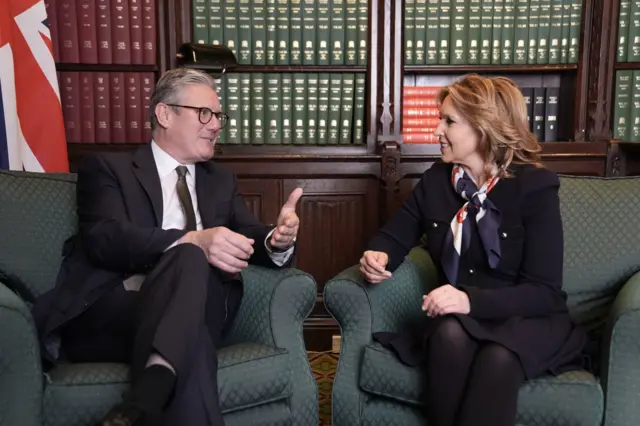 Labour leader Sir Keir Starmer with former Conservative MP Natalie Elphicke in his parliamentary office in the House of Commons