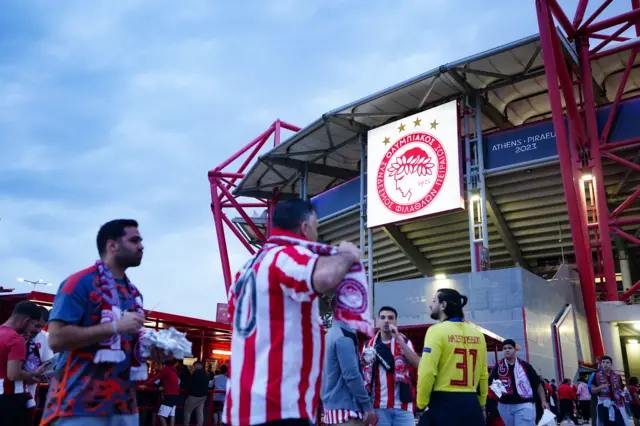 Fans arrive for Olympiakos v Aston Villa