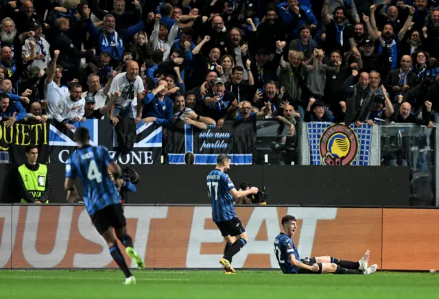 Atalanta's Matteo Ruggeri celebrates scoring their second goal