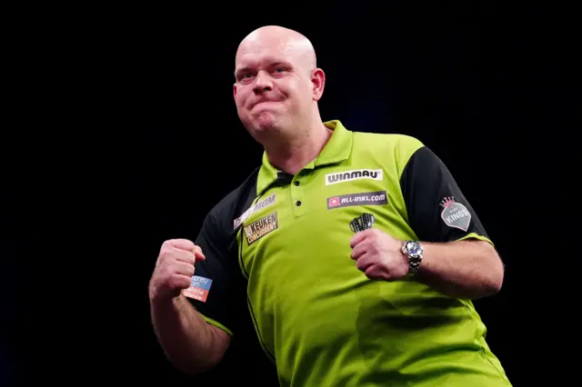 Michael van Gerwen celebrates beating Gerwyn Price