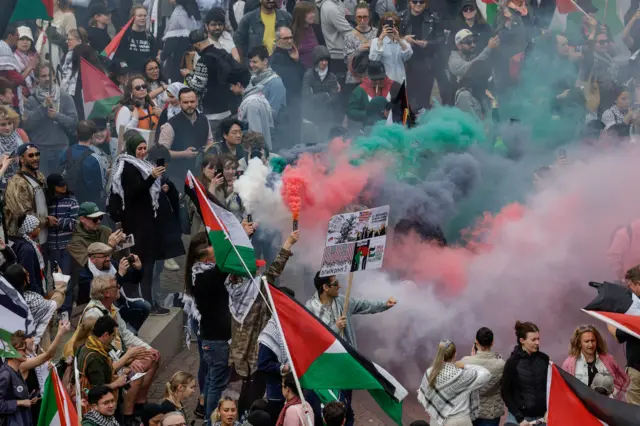 Pro-Palestinian protestors in Malmö's central square.