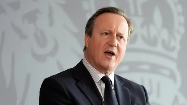 British Foreign Secretary Lord David Cameron delivers a speech at the National Cyber Security Centre in London, Britain.