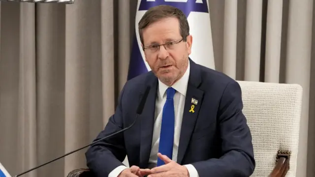 Description Israel’s President Isaac Herzog speaks during his meeting with U.S. Secretary of State Antony Blinken at the President’s Residence in Jerusalem, Wednesday, Feb. 7, 2024