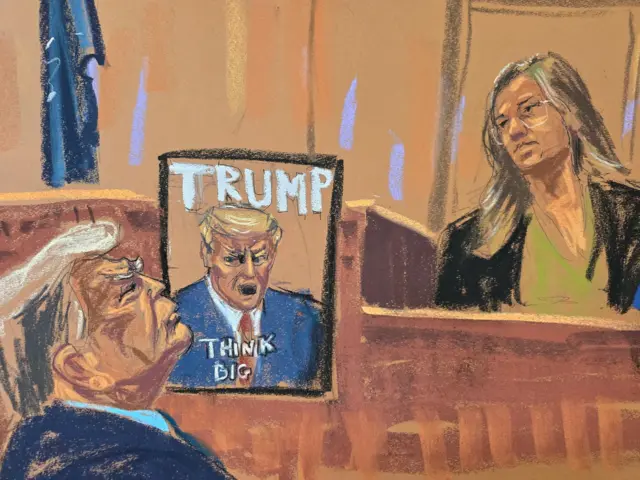 A court sketch of Donald Trump