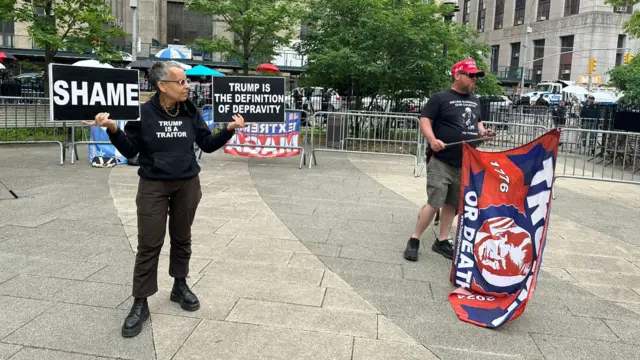 Protesters outside Donald Trump's trial