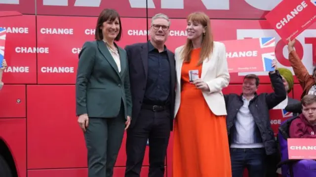 Rachel Reeves, Keir Starmer and Angela Rayner on stage together
