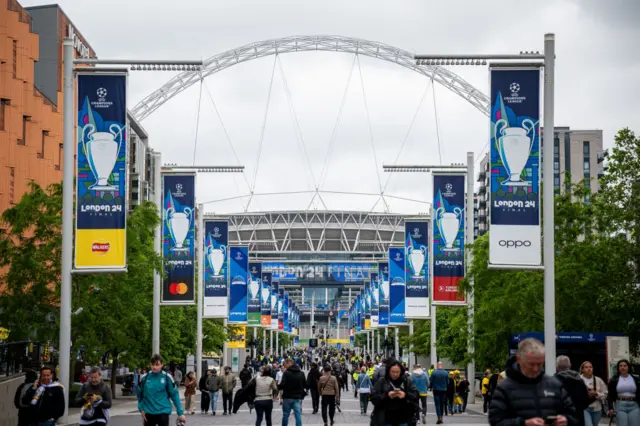 General view of fans walking up and down Wembley way