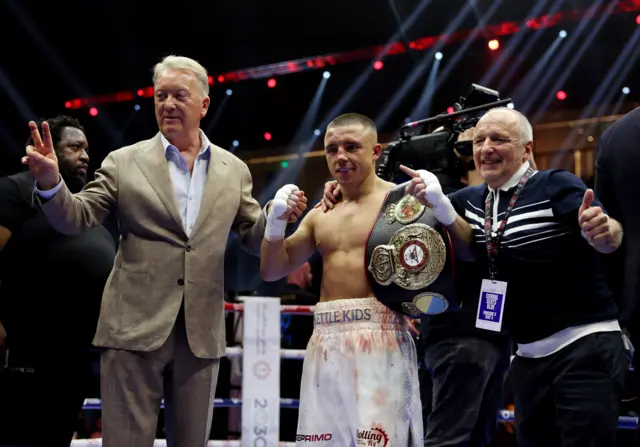 Nick Ball poses with his world title with Frank Warren