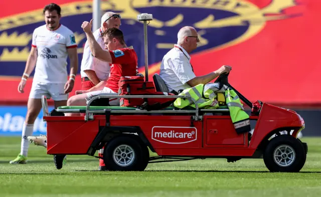 Rory Scannell leaves the field with an injury