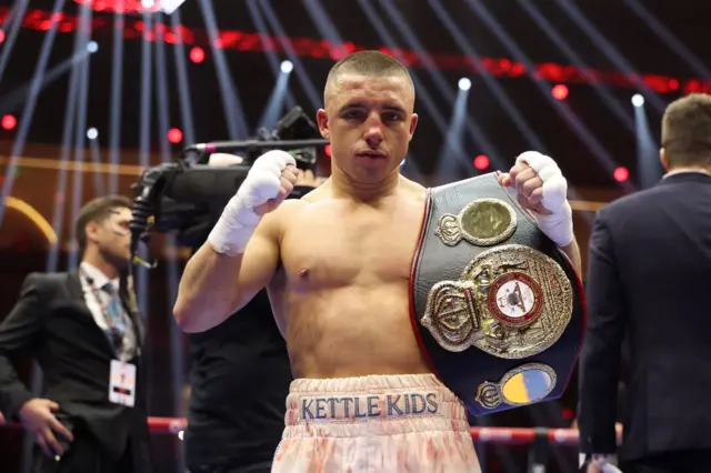 Nick Ball holds his WBA featherweight title