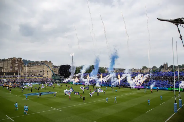 Pyrotechnics before kick-off at The Rec