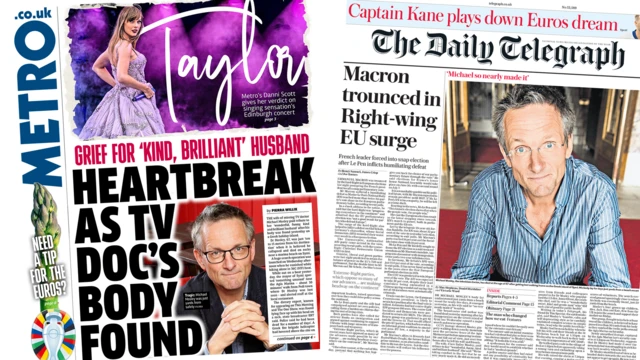 Monday morning's front pages including the Metro and the Daily Telegraph