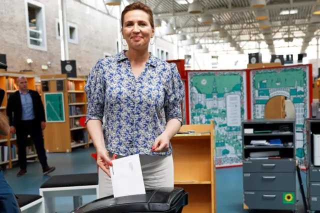 Denmark's Prime Minister Mette Frederiksen voting on 1 June