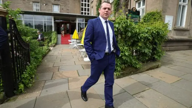 Scottish Conservative party leader Douglas Ross arrives to the Scottish Conservatives' official general election campaign launch at the Royal George Hotel