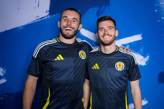 John McGinn and Andrew Robertson of Scotland pose for a portrait