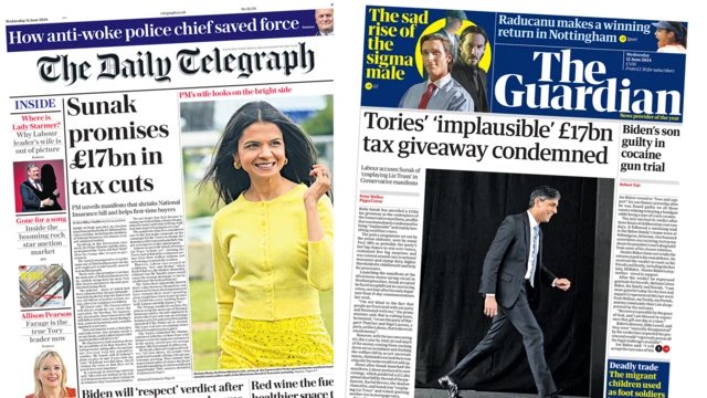 Daily Telegraph and the Guardian newspapers for 12 June