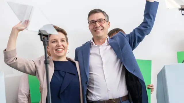 (L-R) Green party co-leaders Carla Denyer and Adrian Ramsay