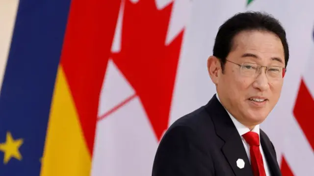 Japanese Prime Minister Fumio Kishida looks on upon arrival at the Borgo Egnazia resort for the G7 Summit hosted by Italy in Apulia region, on June 13, 2024