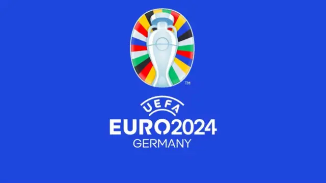 The Uefa Euro 2024 logo with striking colours and a trophy