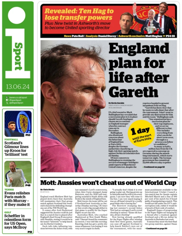 Lead sport page of the i on 13 June 2024