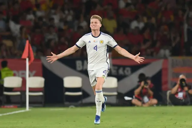 Scott McTominay celebrates a goal for Scotland