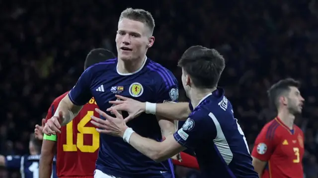 Scotland's Scott McTominay celebrates scoring against Spain