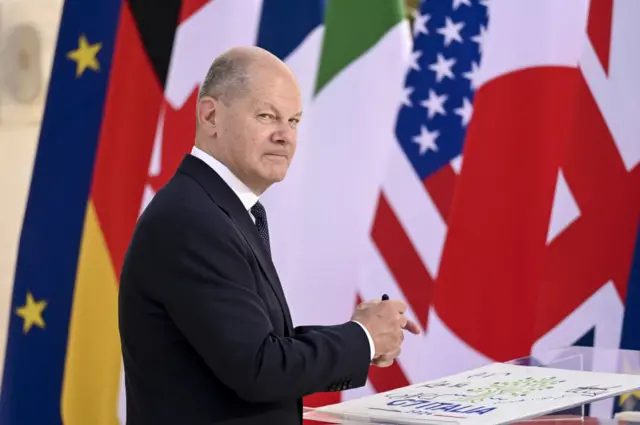 German Chancellor Olaf Scholz at the G7 summit in Italy