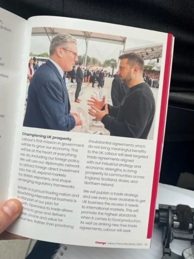 Labour manifesto shows a picture of Starmer and Zelensky meeting at D-Day