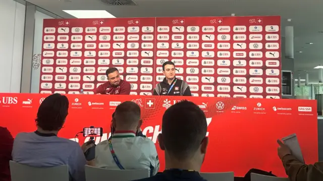 Xherdan Shaqiri speaking to media before Switzerland's Euro 2024 opener