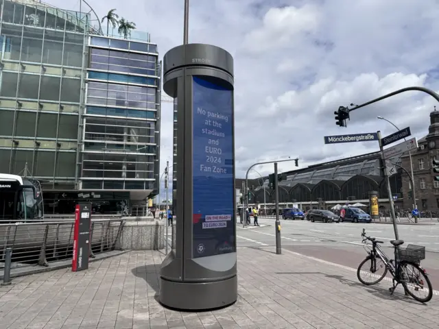 A screen in Hamburg that will show goals from all of the Euro 2024 games shortly after they go in