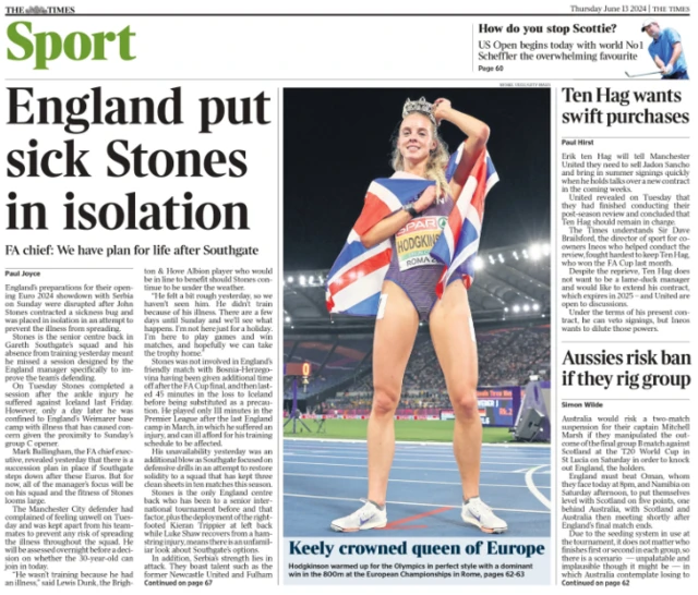 Back page of the Times on 13 June 2024