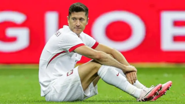 Robert Lewandowski sat on the grass