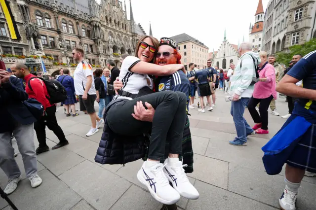 Scotland and Germany fans at Marienplatz square