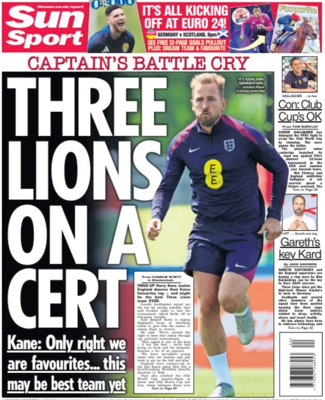 Back page of the Sun on 14 June 2024