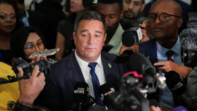 eader of the Democratic Alliance (DA) John Steenhuisen speaks to media during a break in the first sitting of the National Assembly following elections at the Cape Town International Convention Center (CTICC) in Cape Town, South Africa June 14, 2024