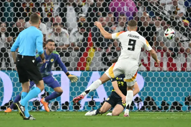 Niclas Fuellkrug of Germany celebrates scoring his team's fourth goal during the UEFA EURO 2024 group stage match between Germany and Scotland at Munich Football Arena