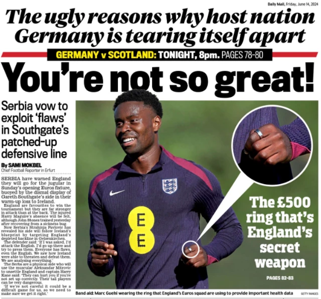 Back page of the Daily Mail on 14 June 2024