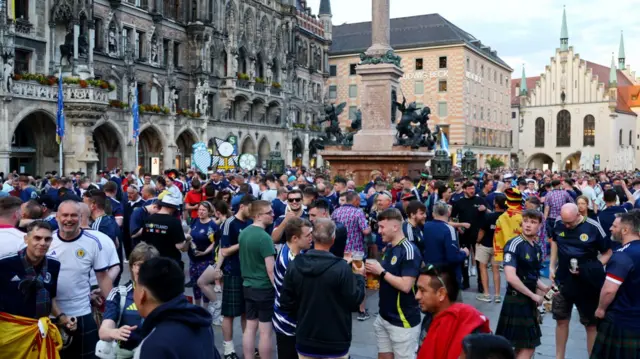 Large group of Scotland fans in Munich