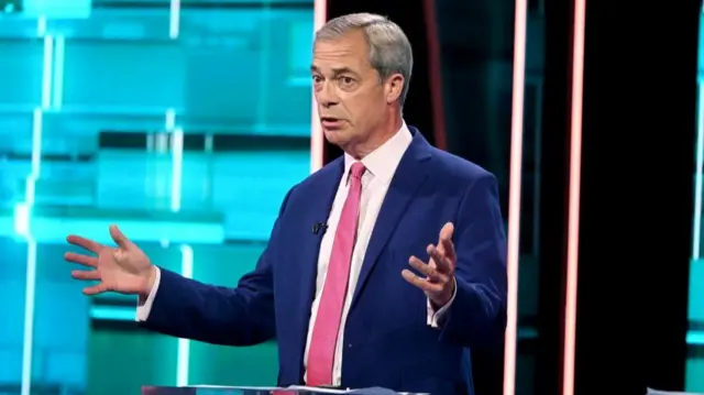 Nigel Farage, leader of Reform UK, during the ITV Election Debate 2024