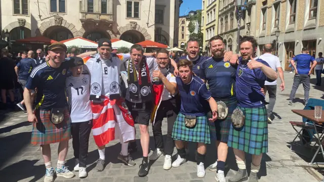 Scotland and German fans mingling in Munich